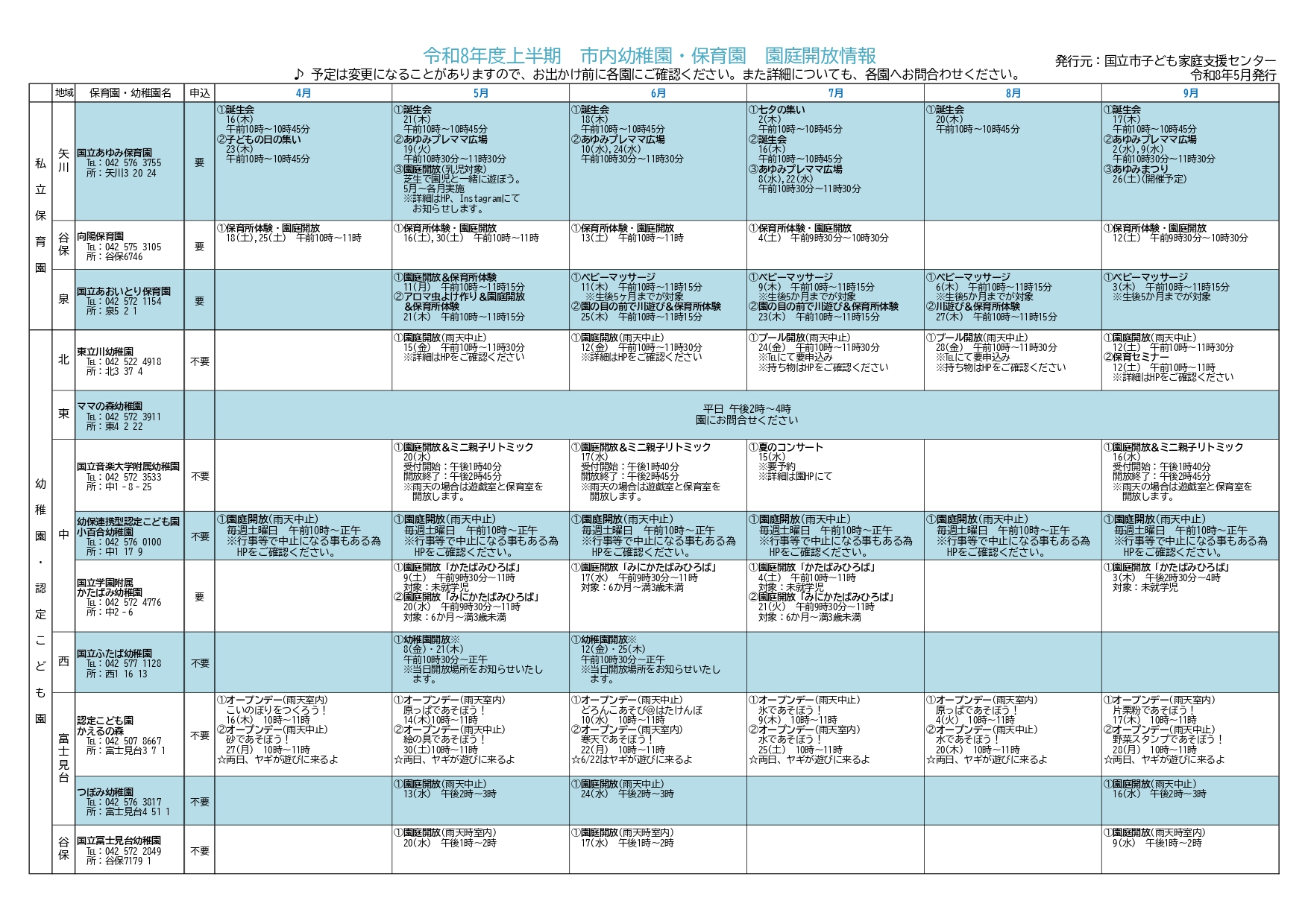 園庭開放情報裏面
