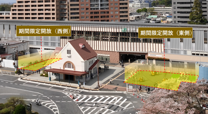 国立駅前の期間限定開放の位置