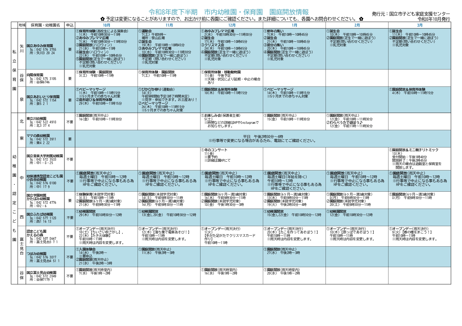 園庭開放情報裏面