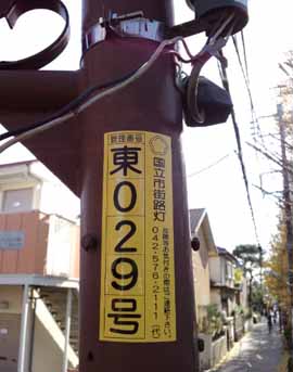 (写真)大学通りデザイン灯、さくら通りハイウェイ灯、矢川通り歩道照明の管理番号
